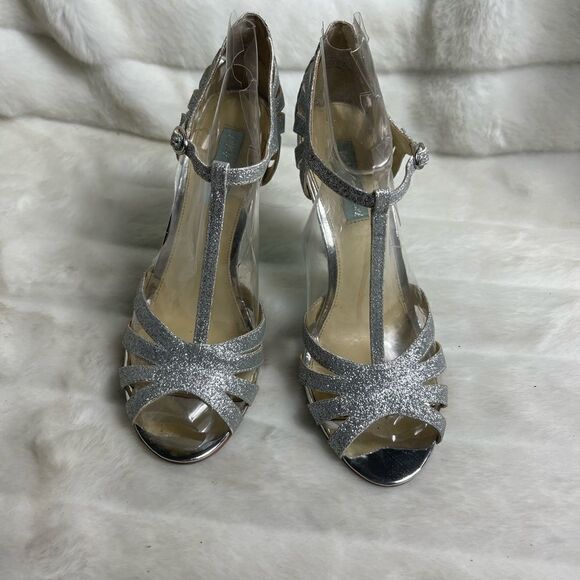 Betsey Johnson Blue silver glitter T strap sandals open toe ankle strap … - Picture 3 of 12
